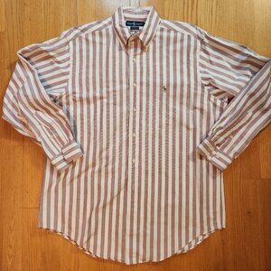 Ralph Lauren Men’s Yarmouth White w/ Green Red Stripe Button Down Shirt 16-34